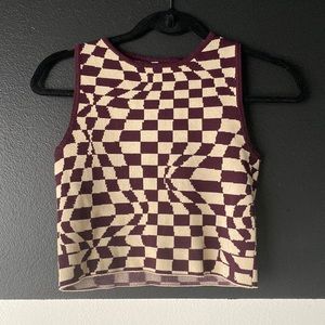 Knit Tank Top with Swirled Checker Design